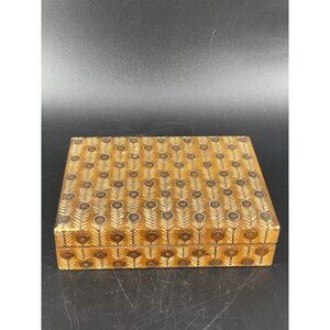 Hand Carved Wood & Metal Card Playing Box Made In Poland Peacock Feathers